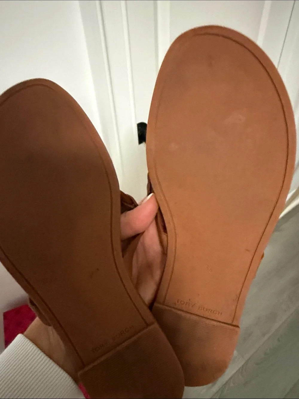 Tory Burch Brown Leather Logo Thong Sandals